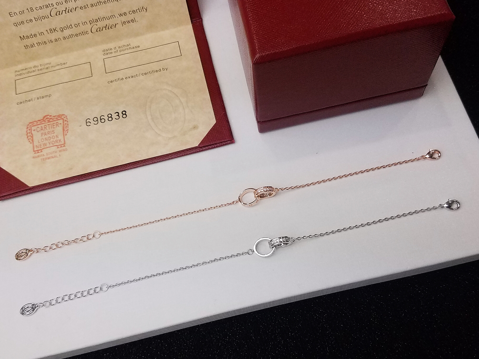 Cartier Cartier卡地亚双环手链 打造高端定制 亚金微镶满钻手链 师傅精湛的镶工