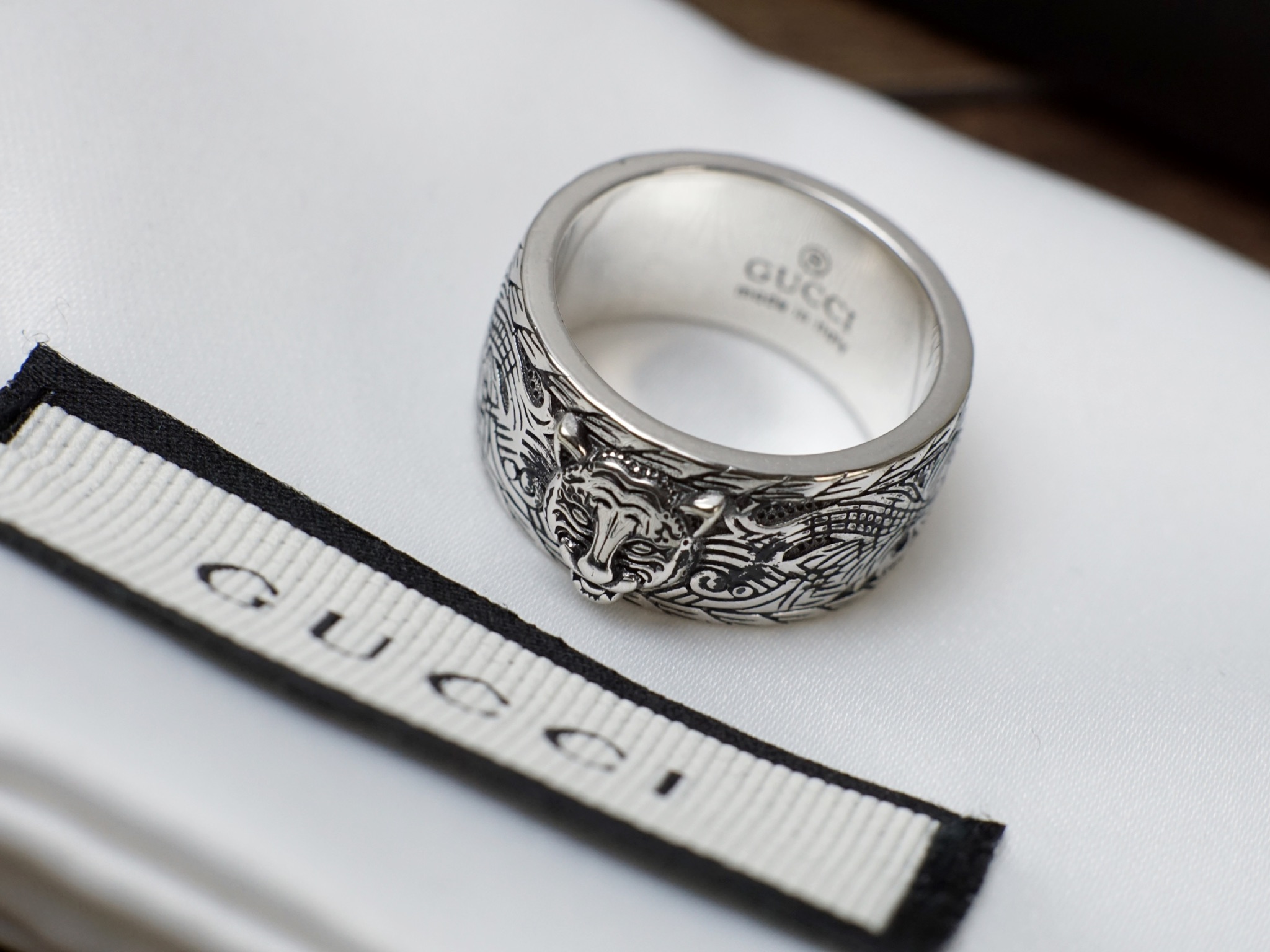 Gucci Gucci古奇 戒指 个性虎头 雕花蔓藤图案 双G标志 男女款 潮流 潮人 码数#7 8 9 10#