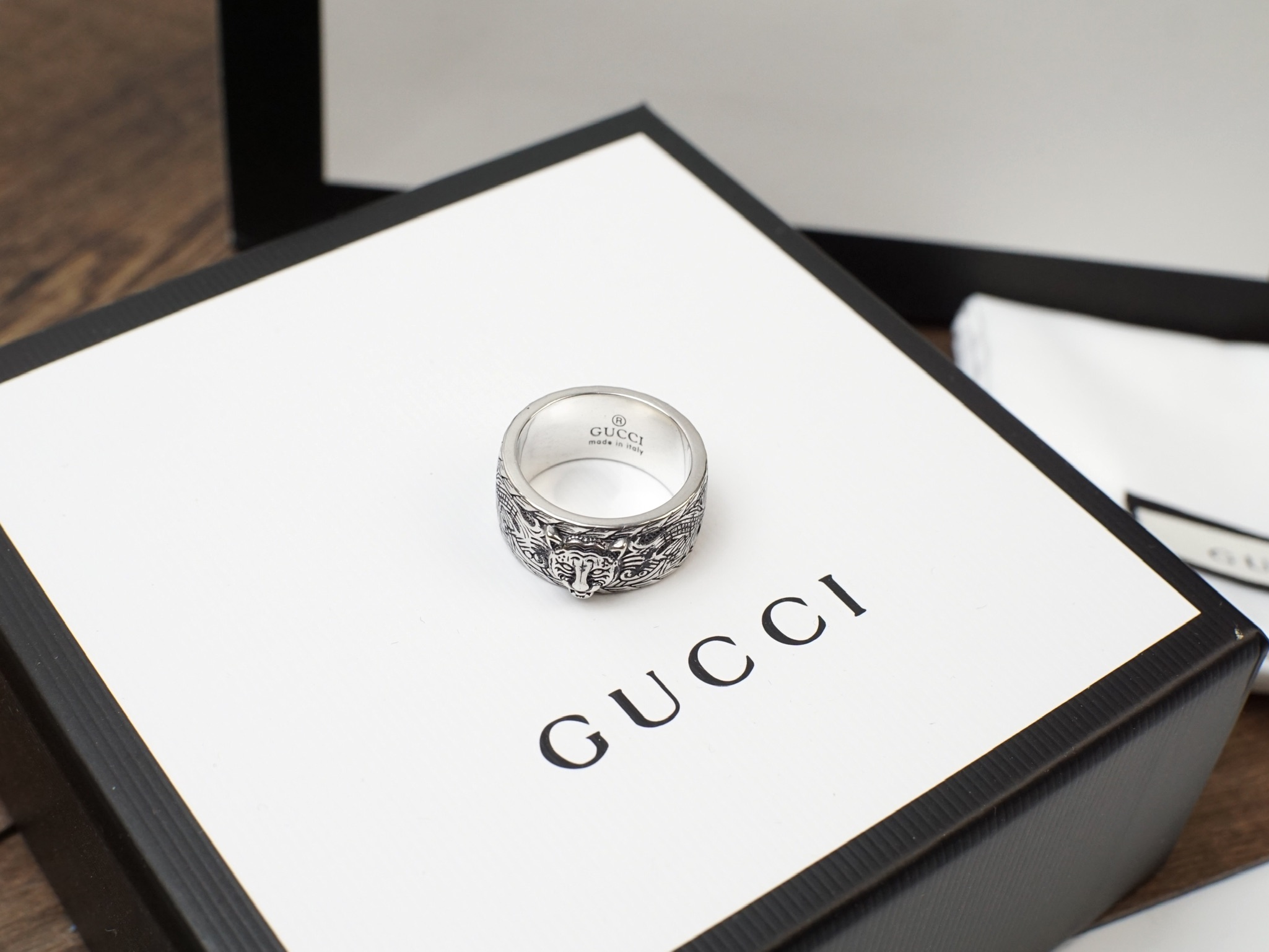 Gucci Gucci古奇 戒指 个性虎头 雕花蔓藤图案 双G标志 男女款 潮流 潮人 码数#7 8 9 10#