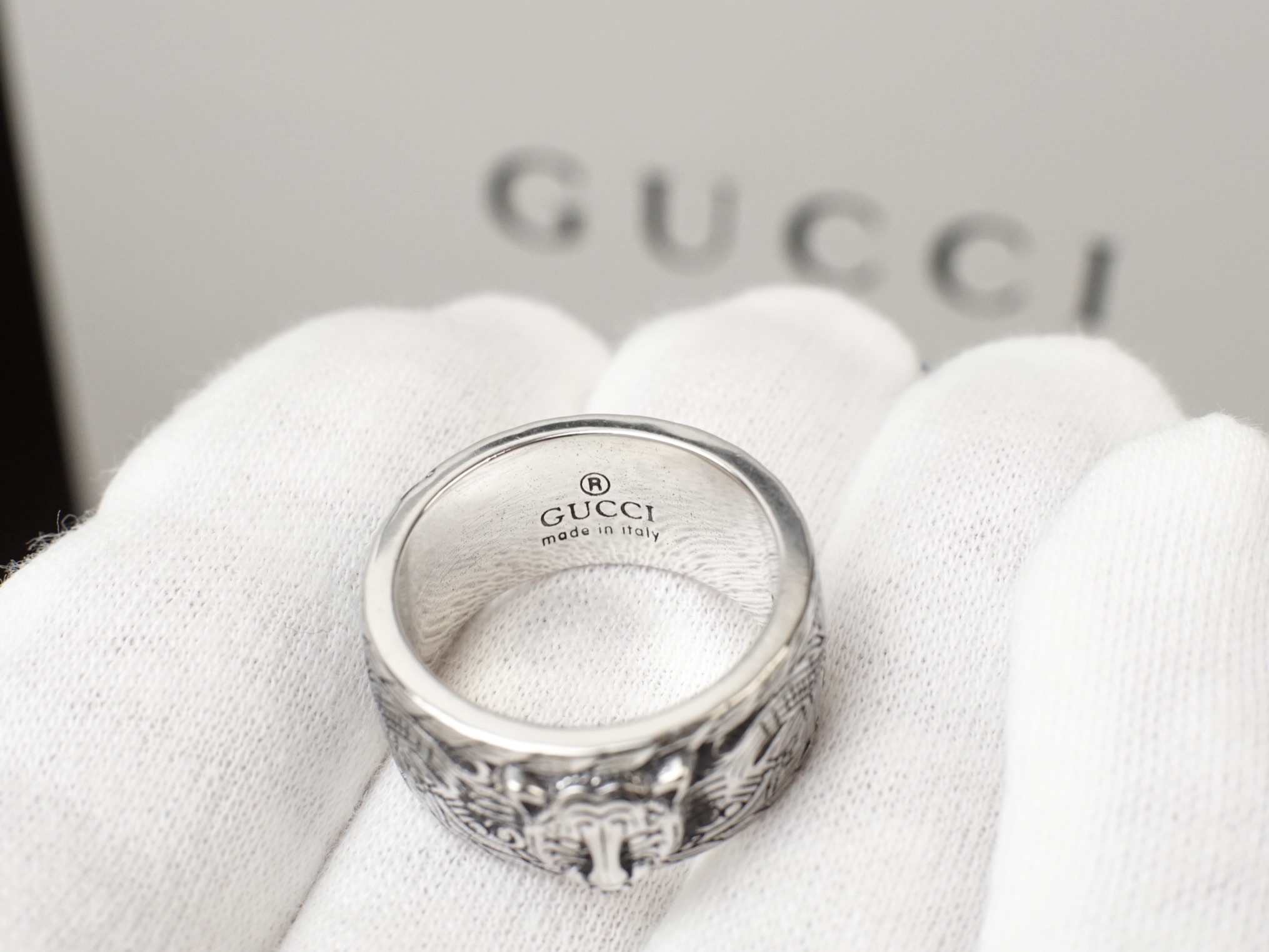 Gucci Gucci古奇 戒指 个性虎头 雕花蔓藤图案 双G标志 男女款 潮流 潮人 码数#7 8 9 10#