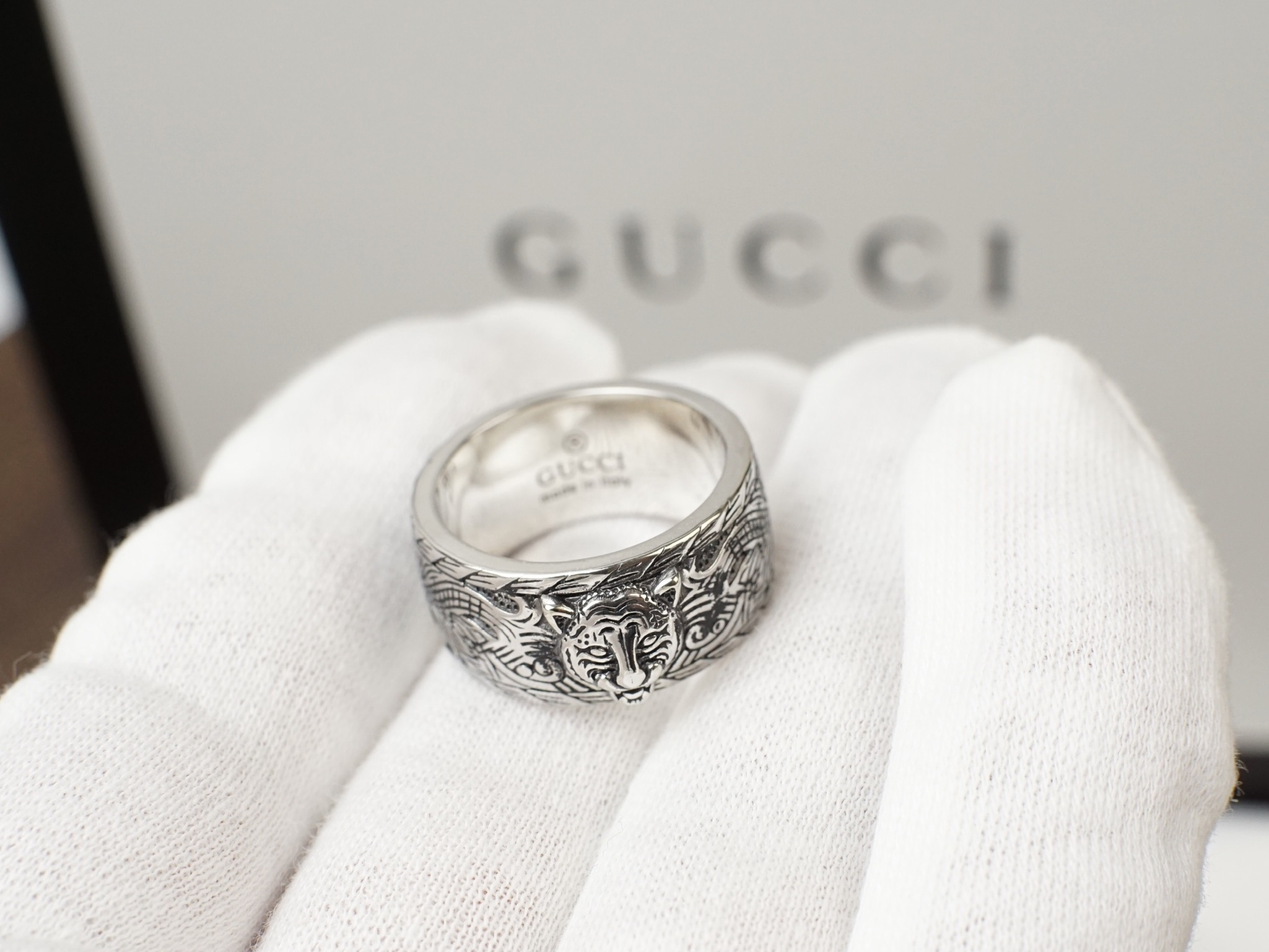 Gucci Gucci古奇 戒指 个性虎头 雕花蔓藤图案 双G标志 男女款 潮流 潮人 码数#7 8 9 10#