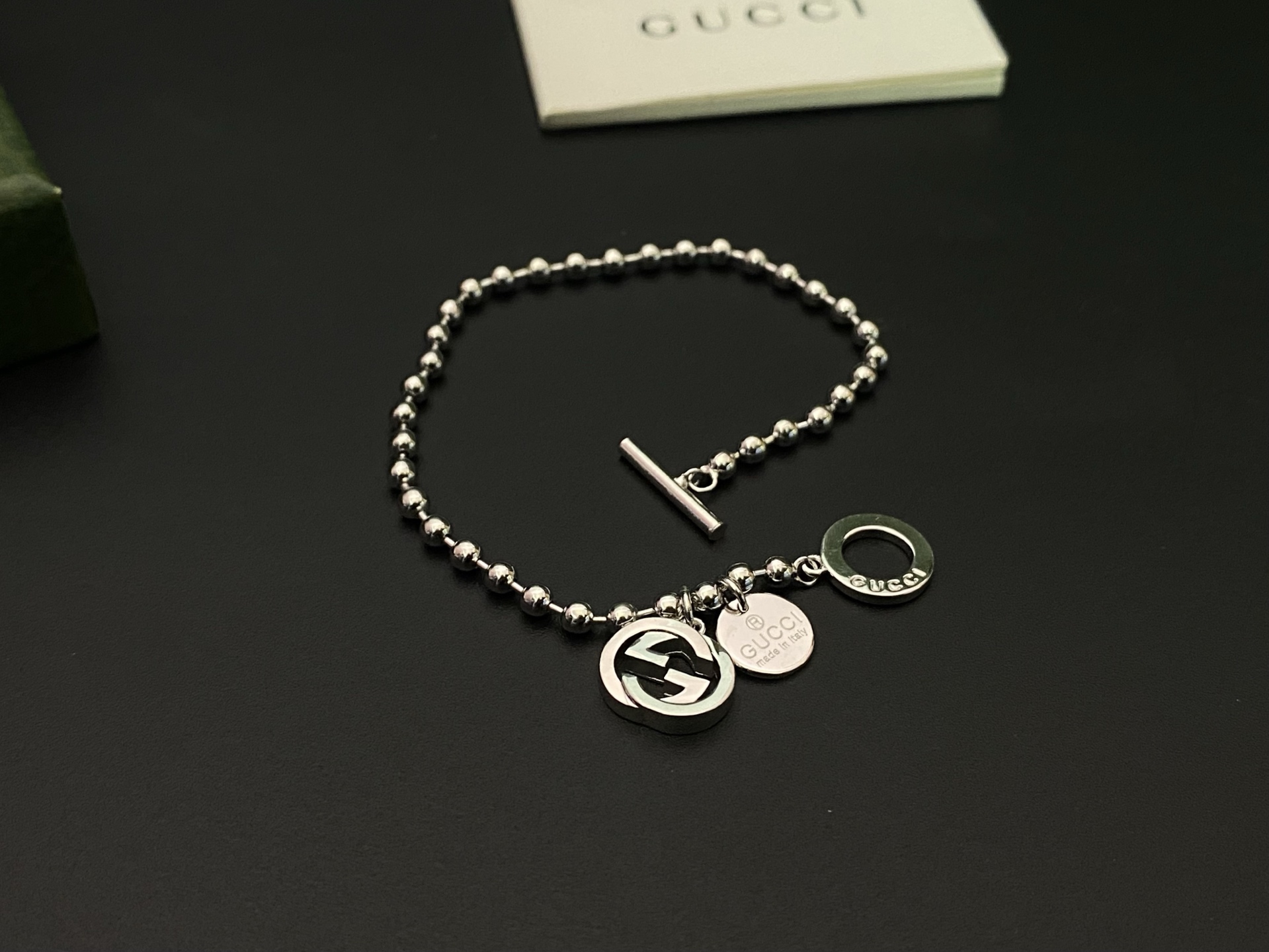 Gucci 古驰双G圆珠双吊坠手链😽性lP