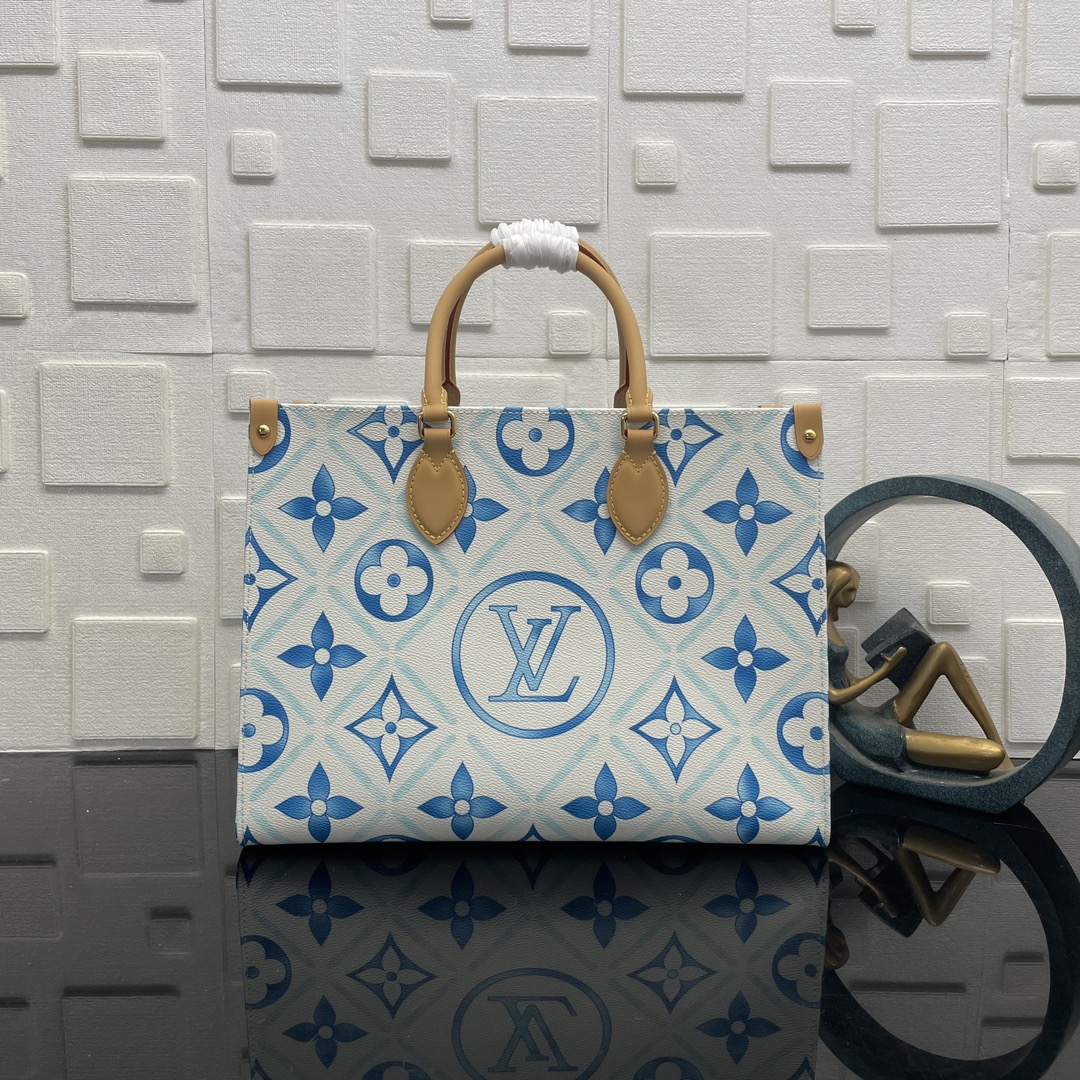 Louis Vuitton LV Onthego Verkoop
 Tassen handtassen Tote Tas Blauw Afdrukken Canvas Koeienhuid Circle M11262