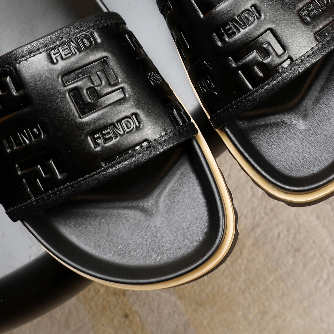 Fendi Men's Leather Slide Sandals - Black, Embossed Logo, Sizes 38-46 9 i1723733130 5318 1