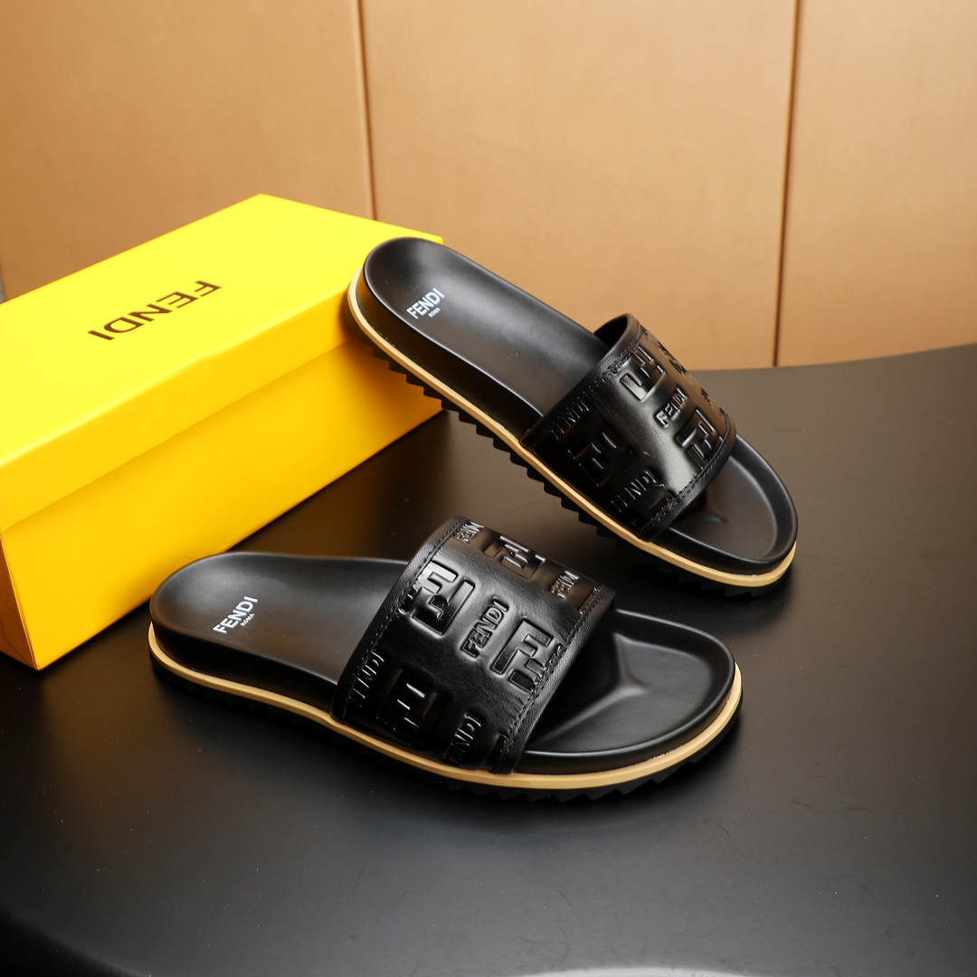 Fendi Men's Leather Slide Sandals - Black, Embossed Logo, Sizes 38-46 2 i1723733130 5913 3