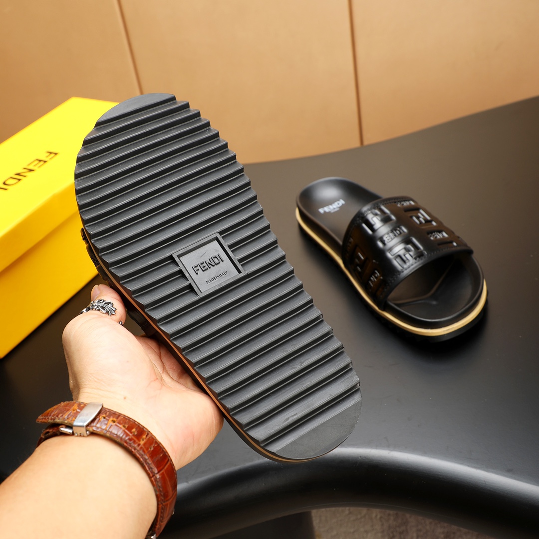 Fendi Men's Leather Slide Sandals - Black, Embossed Logo, Sizes 38-46 10 i1723733130 8844 7