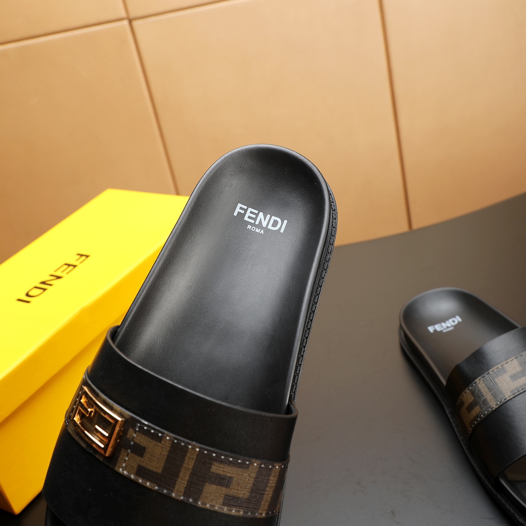 Fendi Men's Leather Slides in Black with Signature Logo Strap, Sizes 38-46 8 i1723733365 139 2