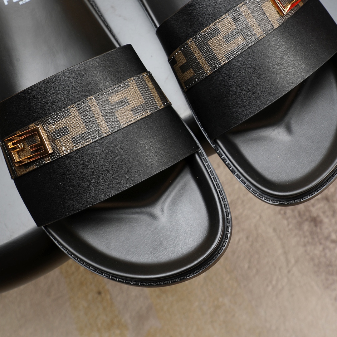 Fendi Men's Leather Slides in Black with Signature Logo Strap, Sizes 38-46 9 i1723733365 2500 3