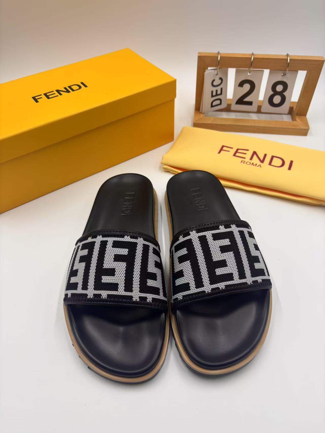 Fendi Men's FF Logo Slides Sandals - Black