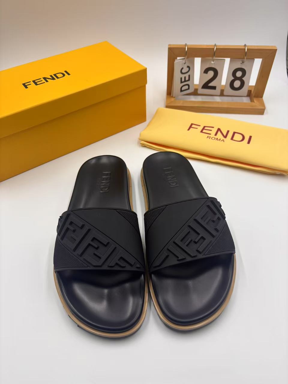 Fendi Men's FF Logo Embossed Slide Sandals - Casual & Stylish