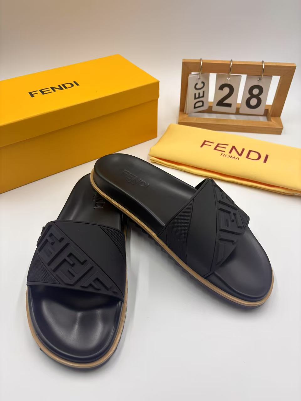 Fendi Men's FF Logo Embossed Slide Sandals - Casual & Stylish 5 i1742745746350 7470 0 3