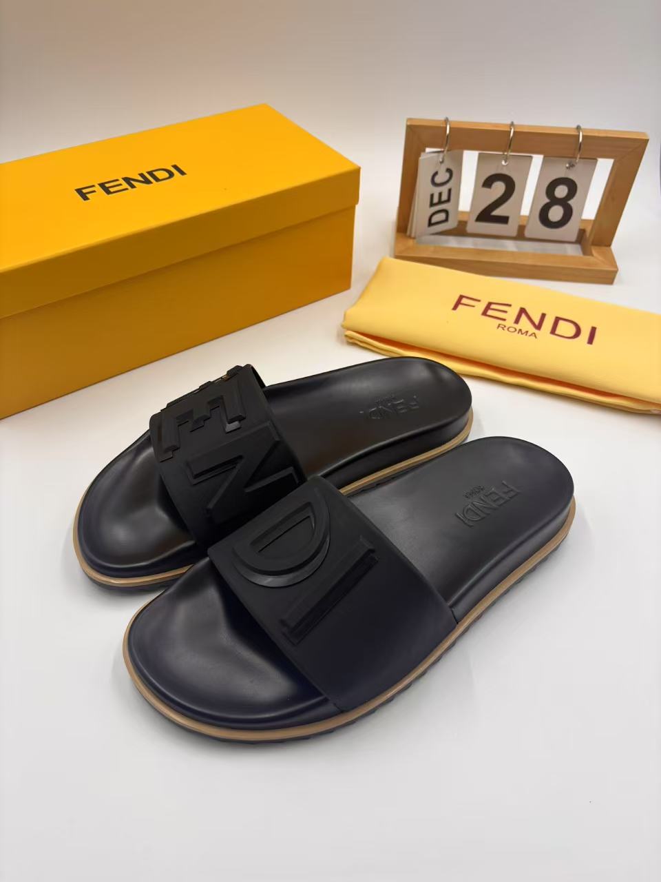 Fendi Men's Black Rubber Logo Pool Slides Sandals, Fashion and Comfortable 5 i1742745771529 8848 0 3