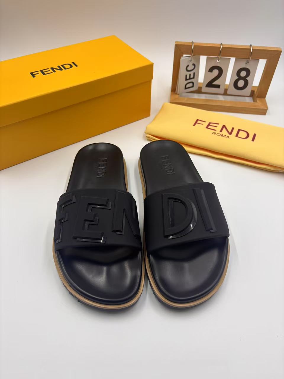 Fendi Men's Black Rubber Logo Pool Slides Sandals, Fashion and Comfortable 3 i1742745771530 2478 0 1