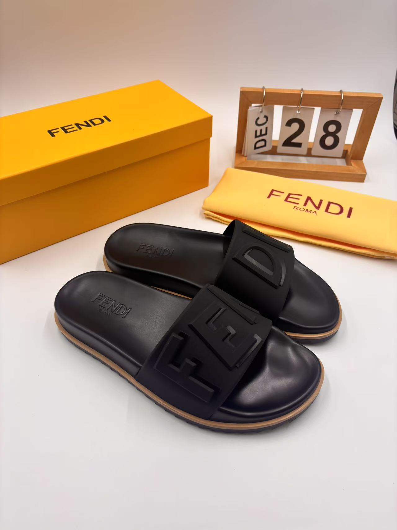 Fendi Men's Black Rubber Logo Pool Slides Sandals, Fashion and Comfortable 4 i1742745771531 9702 0 2