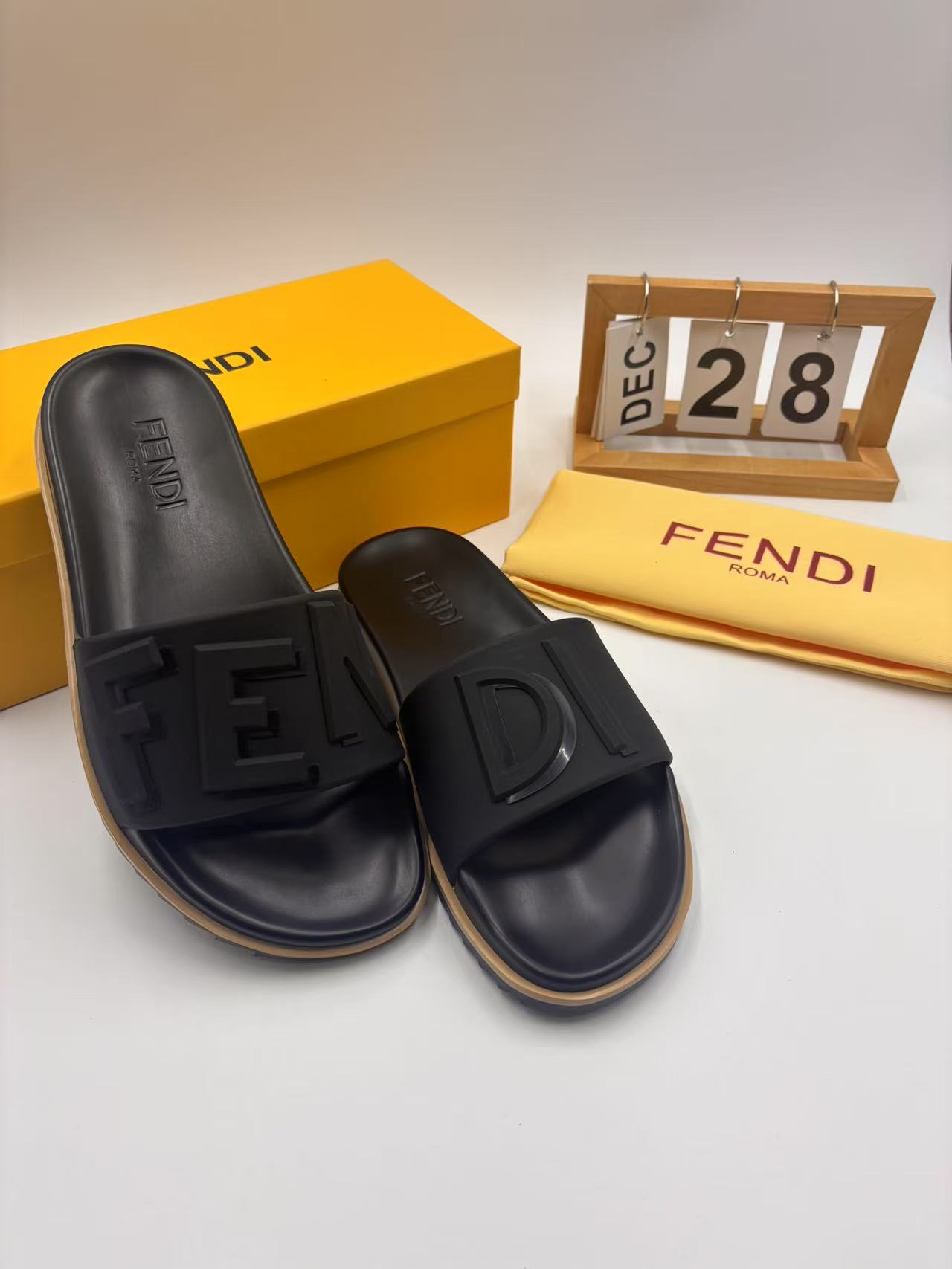Fendi Men's Black Rubber Logo Pool Slides Sandals, Fashion and Comfortable 7 i1742745772204 9094 0 5