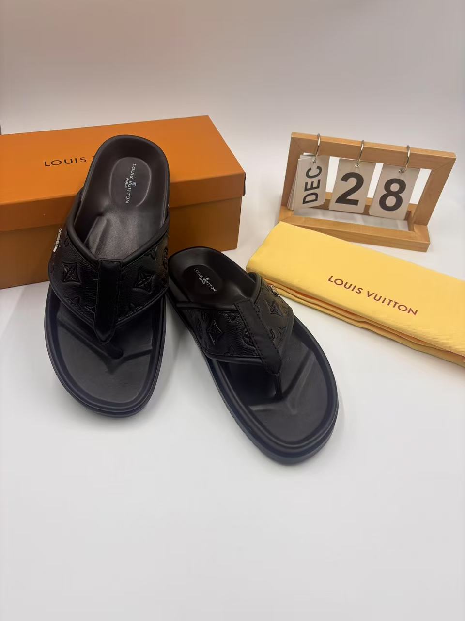 Louis Vuitton Men's Black Leather Monogram Casual Thong Sandals, Sizes 38-46 6 i1742746149039 8128 0 4