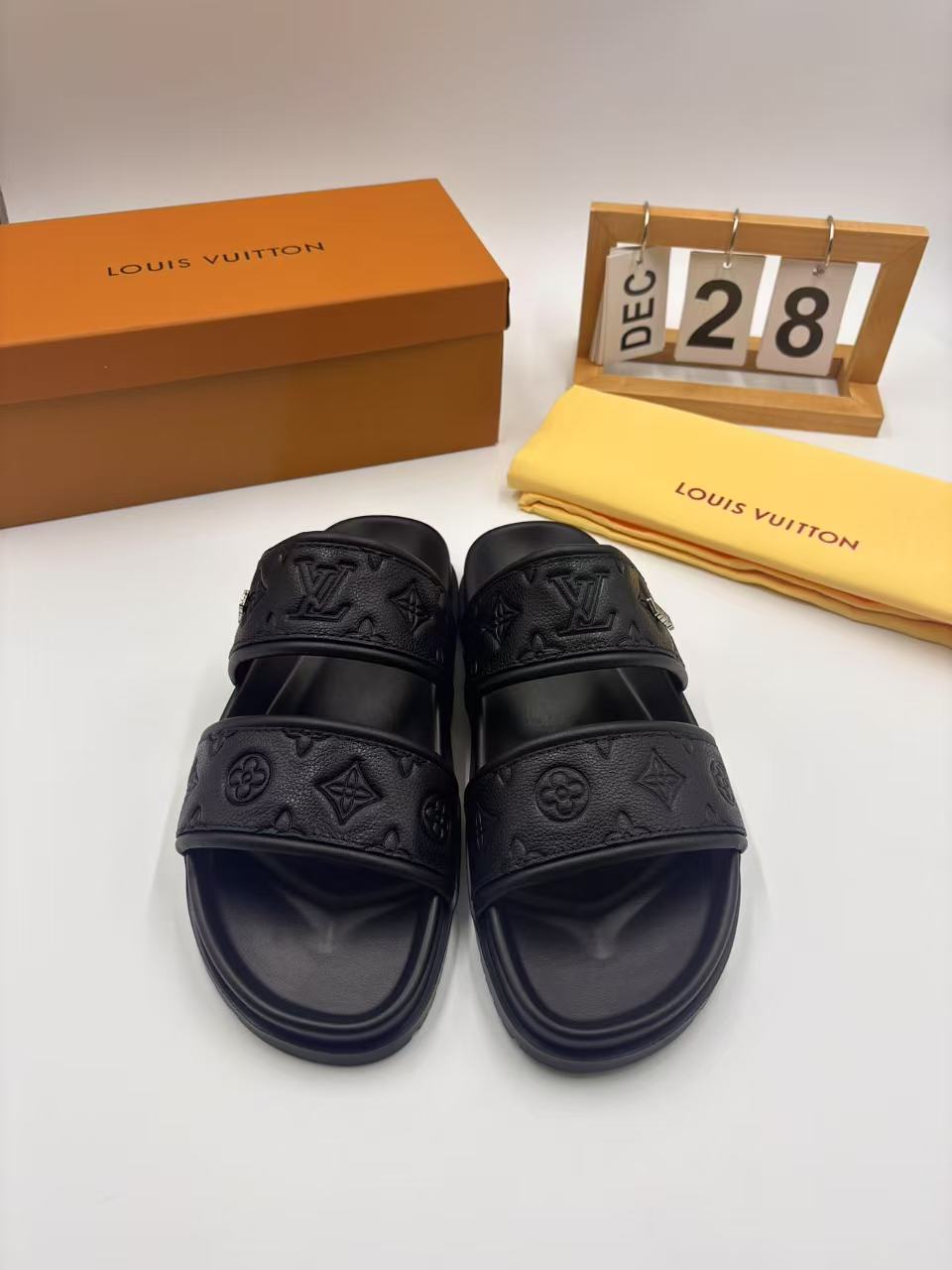 Louis Vuitton Men's Black Leather Sandals, Sizes 38-46 2 i1742746348933 7775 0 0