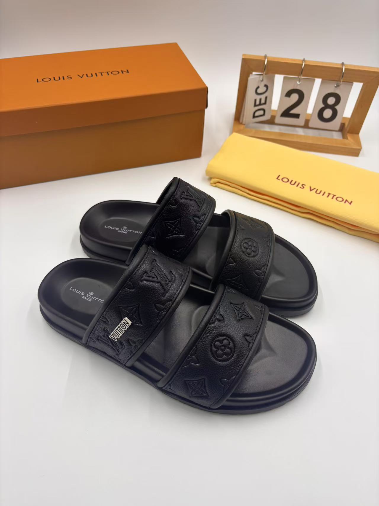 Louis Vuitton Men's Black Leather Sandals, Sizes 38-46 4 i1742746348936 5264 0 2