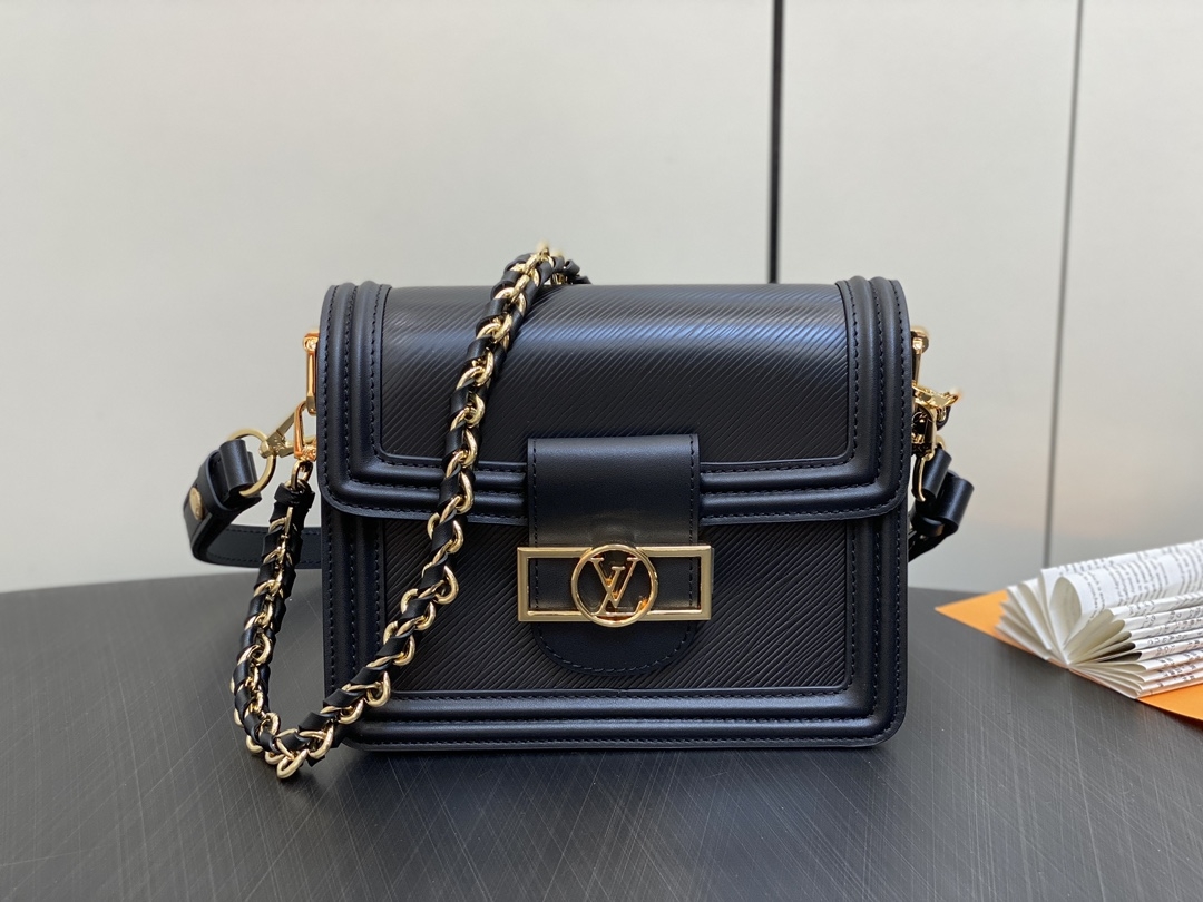 Louis Vuitton LV Dauphine Bags Handbags Black Weave Epi Cowhide Chains m55964