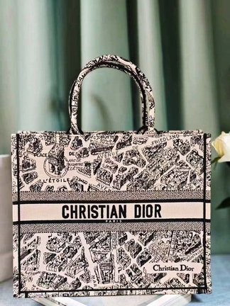 Dior Book Tote Handbags Tote Bags Beige Black Embroidery