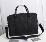 Dior Bags Briefcase Black Yellow Embroidery Cowhide Oblique