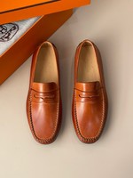 Hermes Shoes Moccasin Apricot Color Black Brown Red Cowhide Rubber