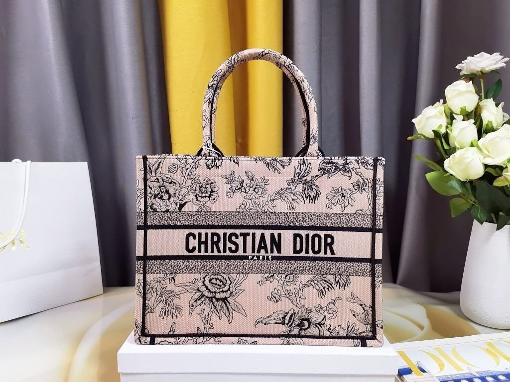 Dior Book Tote Handbags Tote Bags Black Pink Embroidery