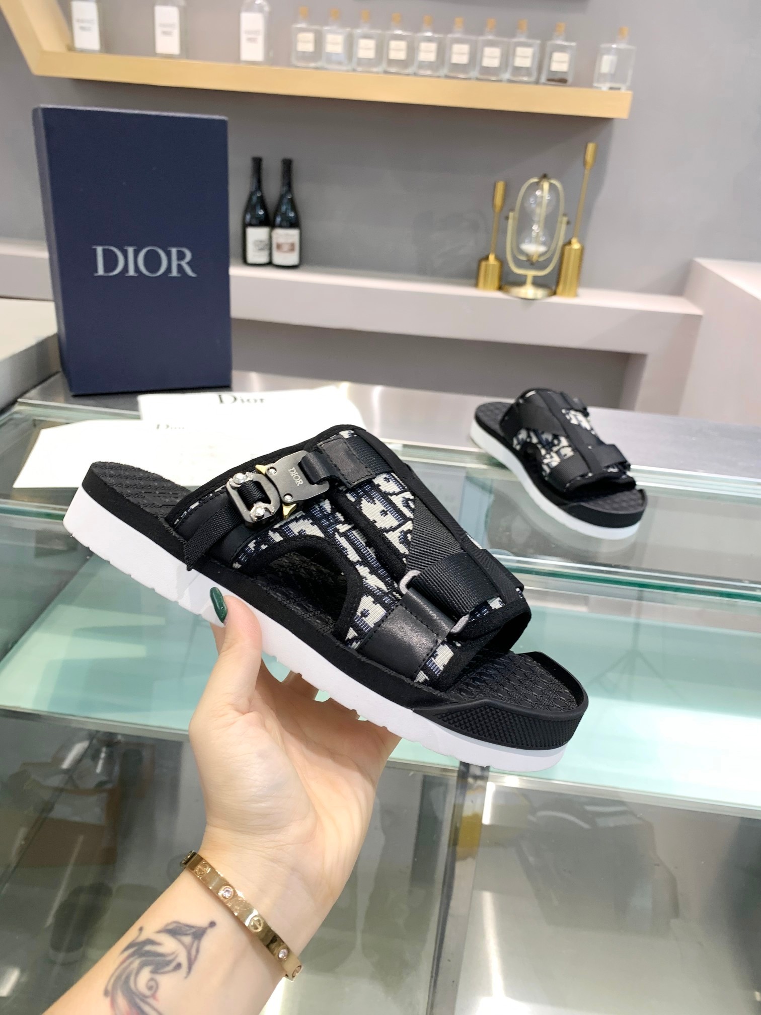 Dior Shoes Slippers Online Shop
 Beige Black Splicing Men Nylon Rubber Oblique Casual