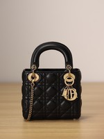 Dior Lady Handbags Crossbody & Shoulder Bags Black Gold Embroidery Hardware Sheepskin Chains