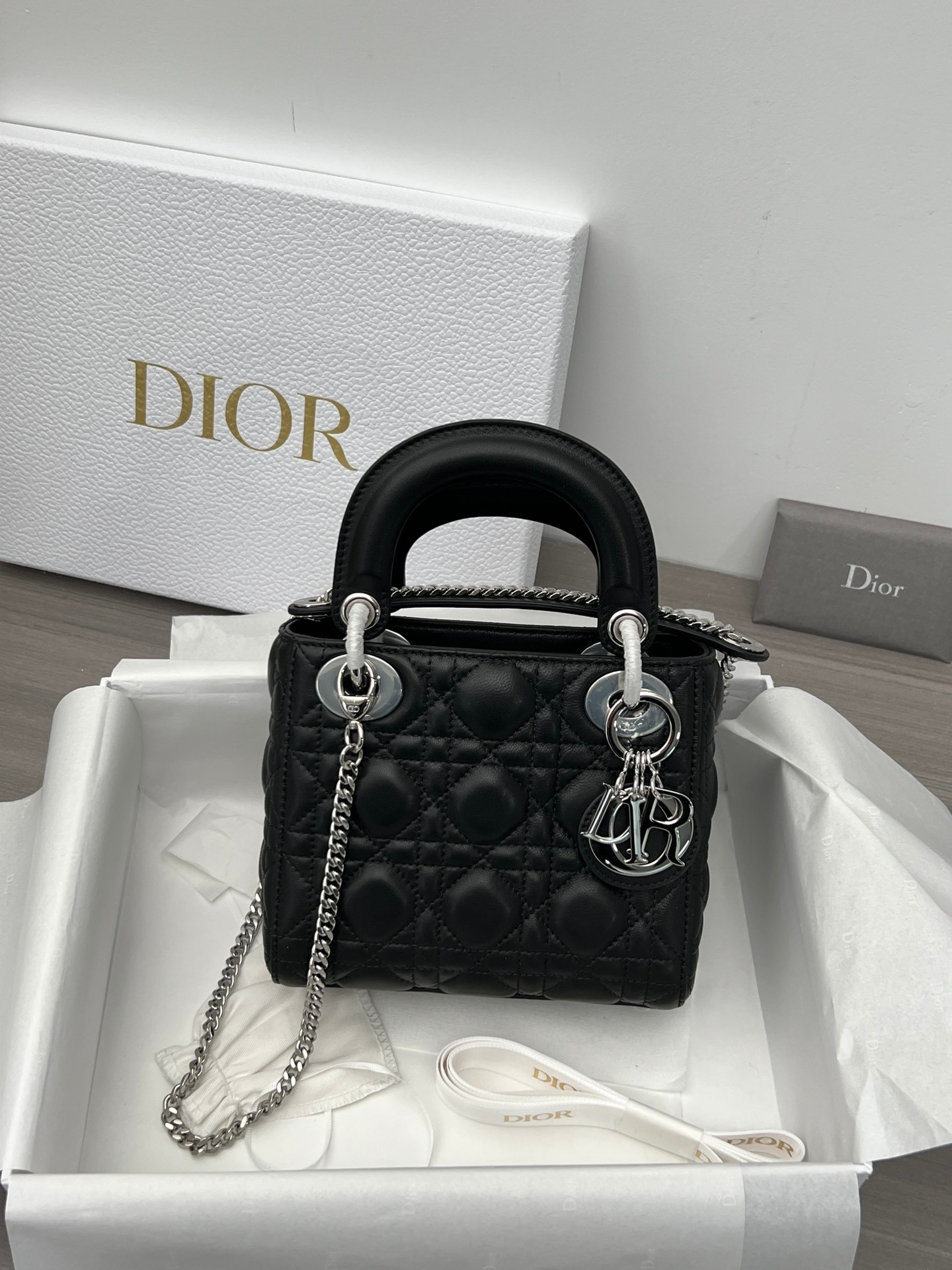 Dior AAAA
 Bags Handbags Buying Replica
 Black Silver Hardware Sheepskin Lady Mini