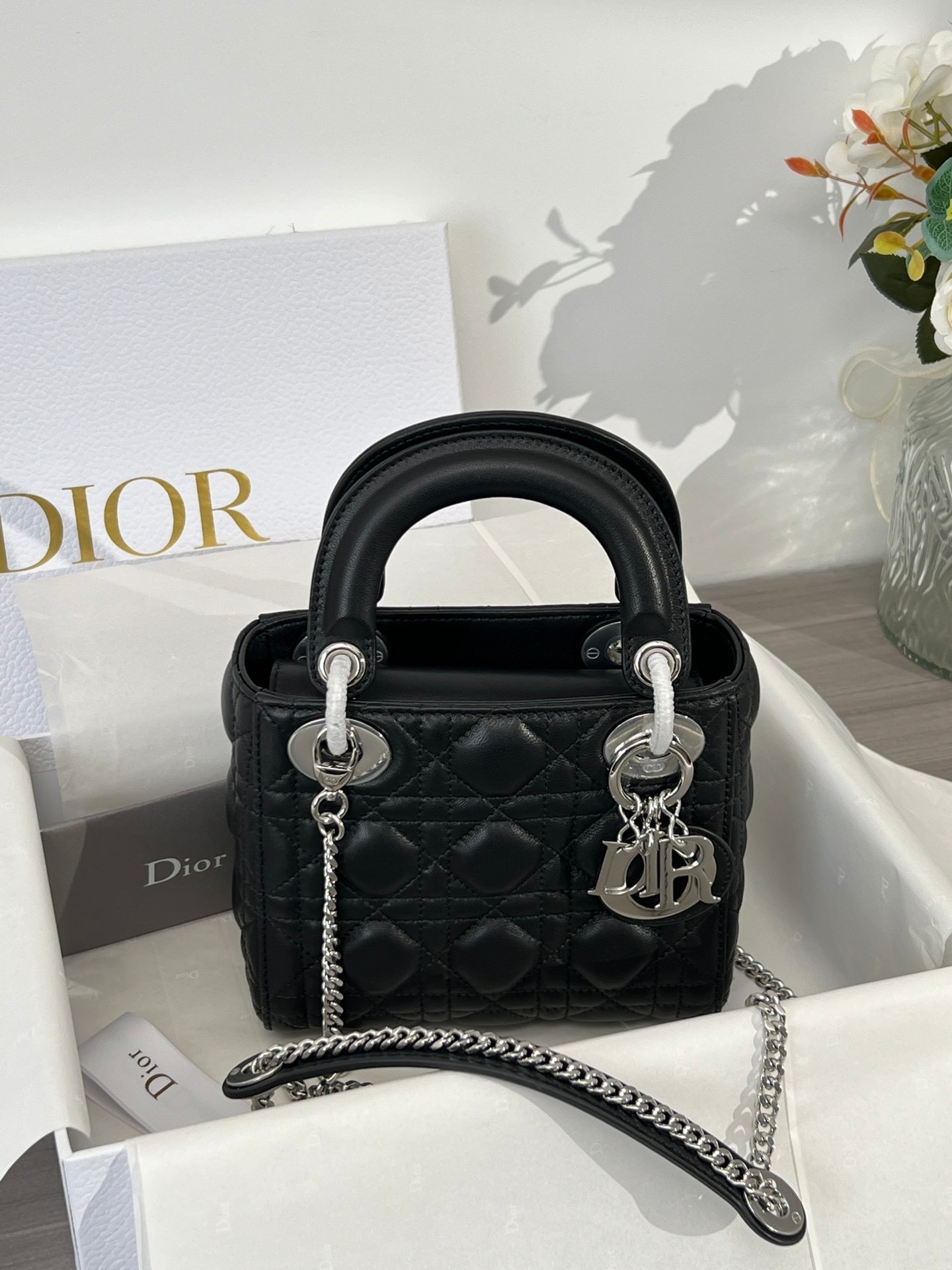 Dior Bags Handbags Black Silver Hardware Sheepskin Lady Mini