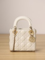 Dior Lady Handbags Crossbody & Shoulder Bags Gold White Embroidery Hardware Sheepskin Chains