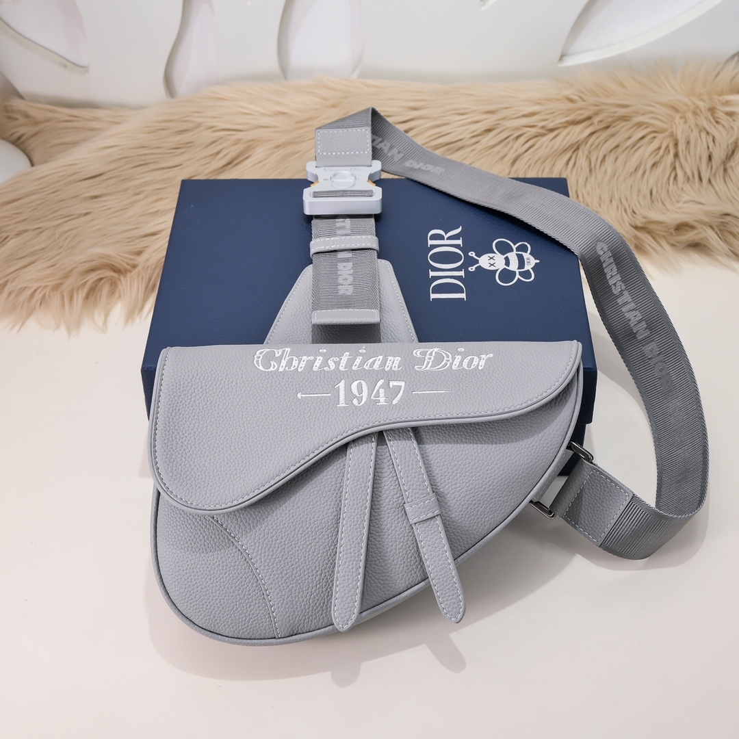 Dior Perfect 
 Crossbody & Shoulder Bags Saddle Bags Grey Embroidery Men Calfskin Cowhide 1947 Casual