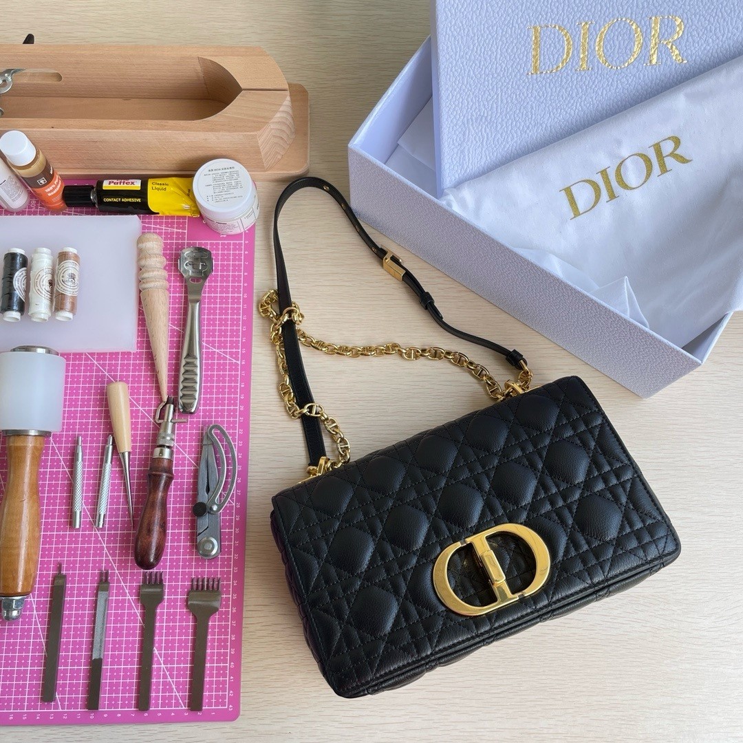 Dior Caro Bags Handbags Black Embroidery Cowhide Sheepskin Chains