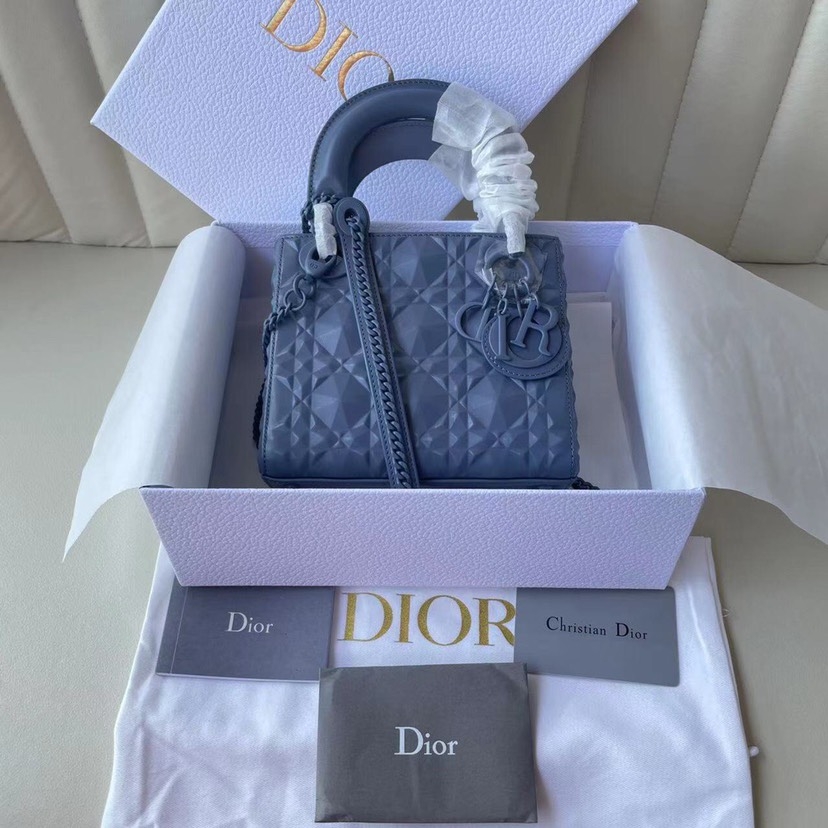 Dior Lady Handbags Crossbody & Shoulder Bags Blue Cowhide Chains