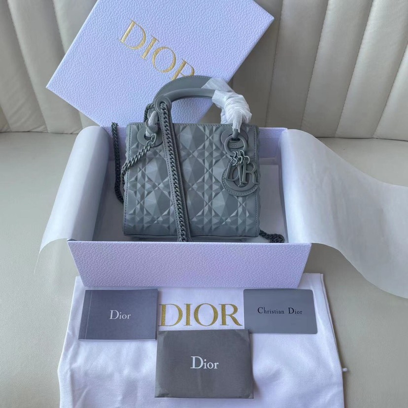 Dior Lady Handbags Crossbody & Shoulder Bags Grey Stone Gray Cowhide Chains