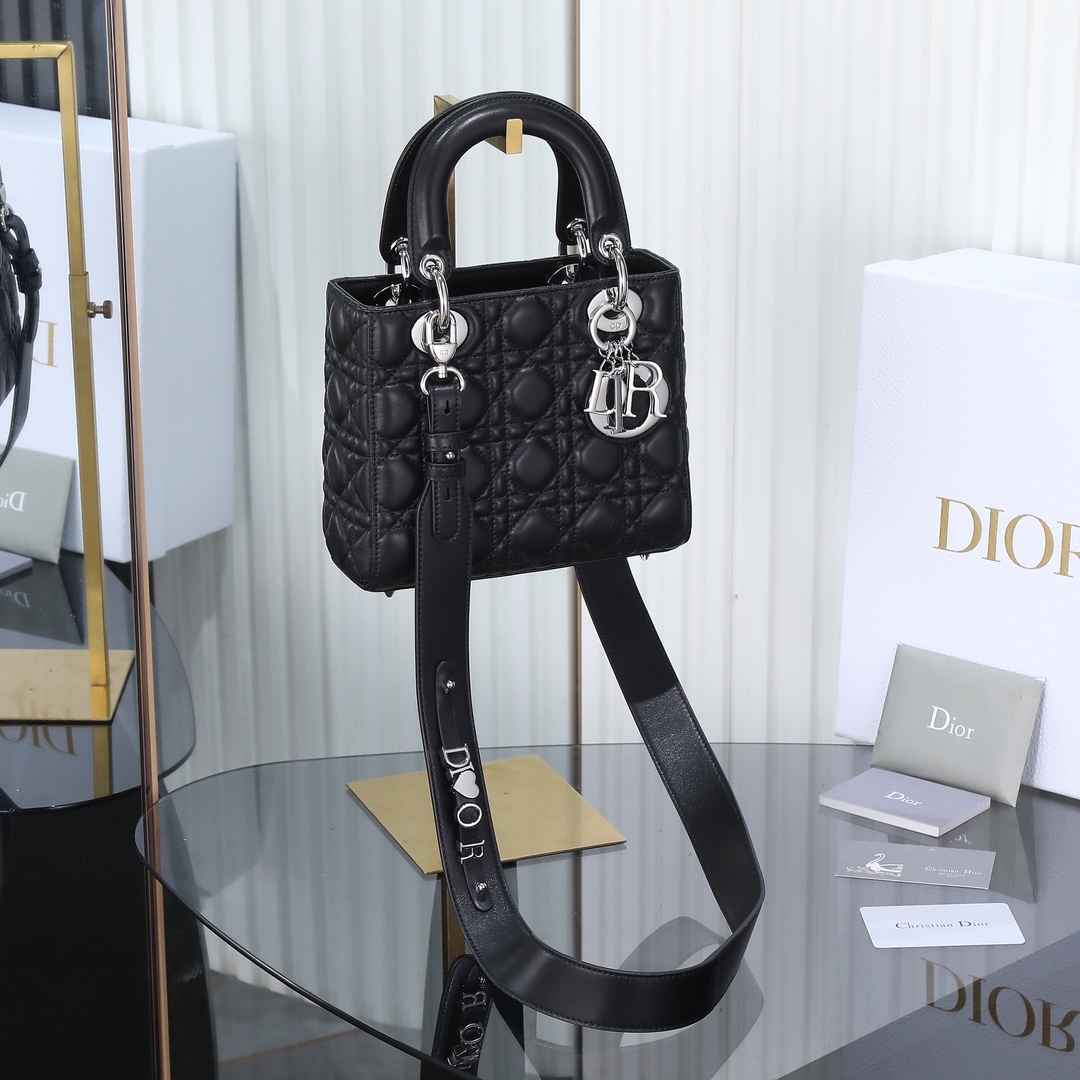 Dior Lady Best
 Handbags Crossbody & Shoulder Bags Black Embroidery Silver Hardware Chains