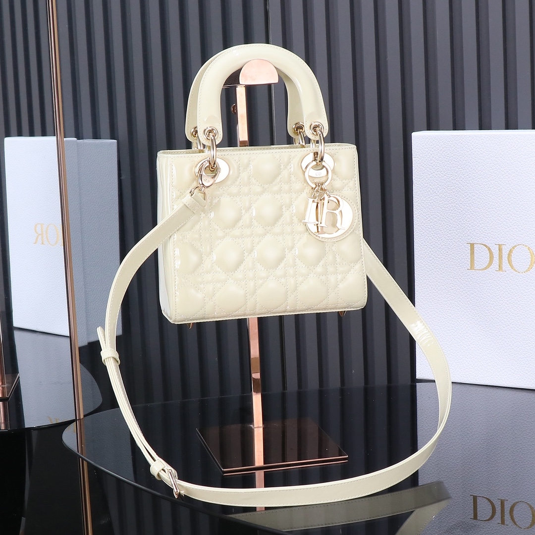 Dior Lady Handbags Crossbody & Shoulder Bags White Embroidery Patent Leather Chains