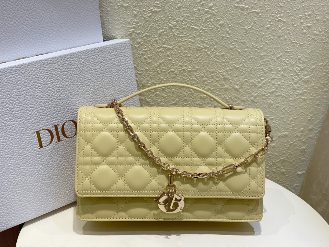 Dior Handbags Clutches & Pouch Bags Replica Shop
 Yellow Sheepskin Spring Collection Chains