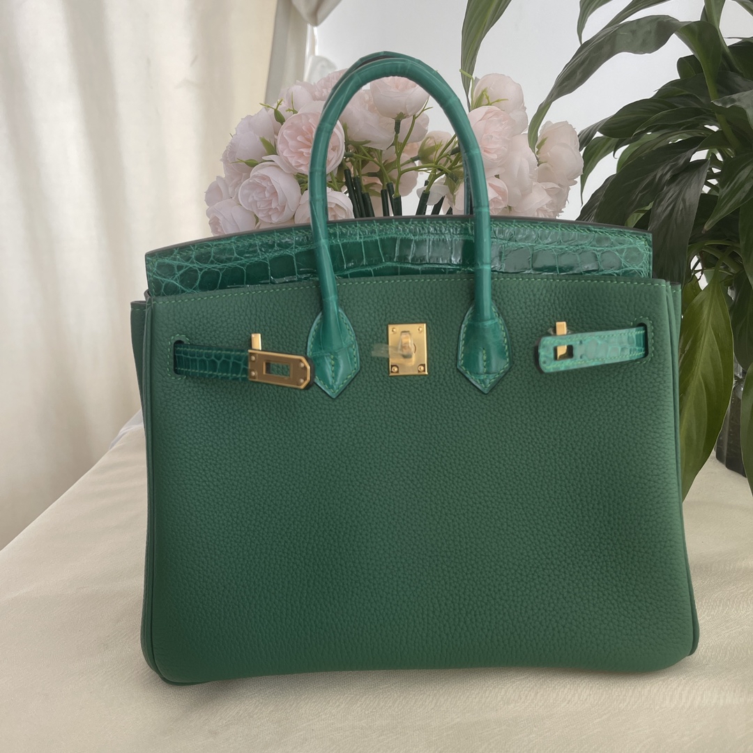 Hermes Birkin Bags Handbags Dark Green Platinum Gold Hardware Crocodile Leather