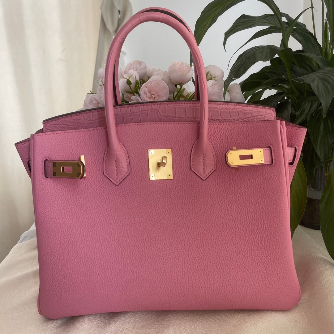 Hermes Birkin Bags Handbags Pink Platinum Gold Hardware