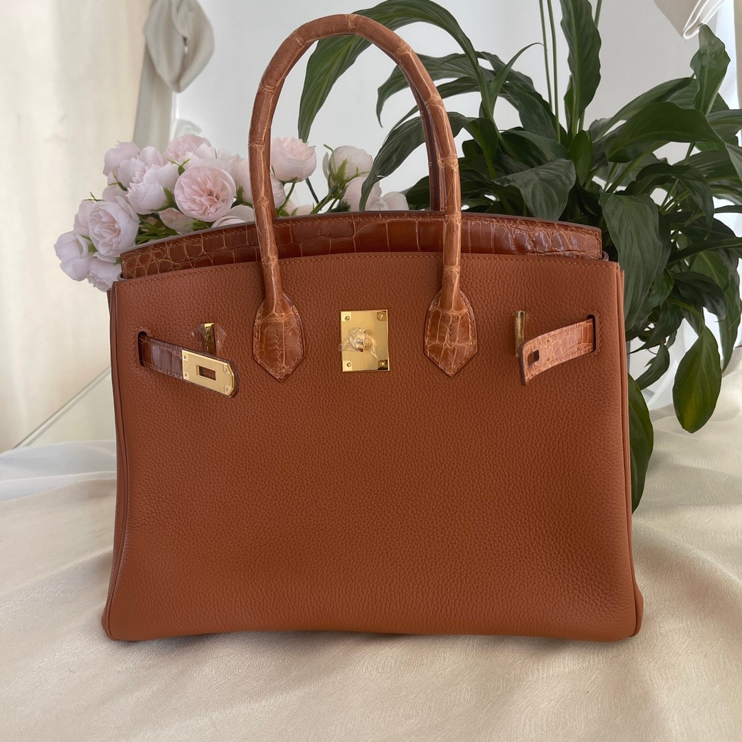 Hermes Birkin Bags Handbags Brown Coffee Color Platinum Gold Hardware