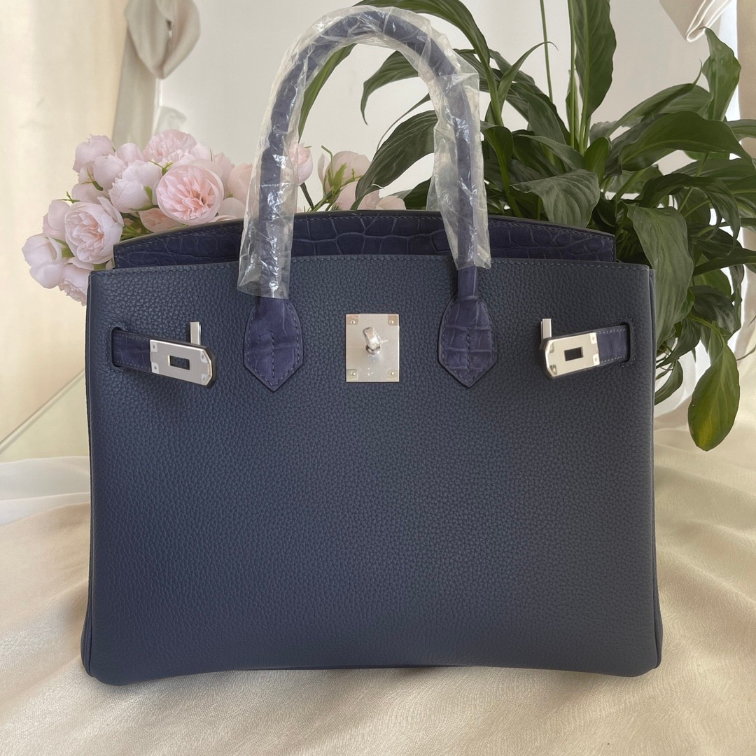 Hermes Birkin Bags Handbags Blue Platinum Silver Hardware