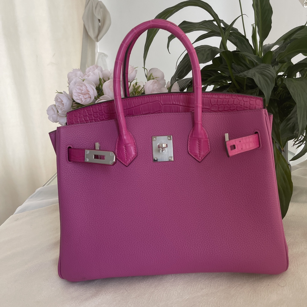 Hermes Birkin Bags Handbags Platinum Purple Rose Silver Hardware