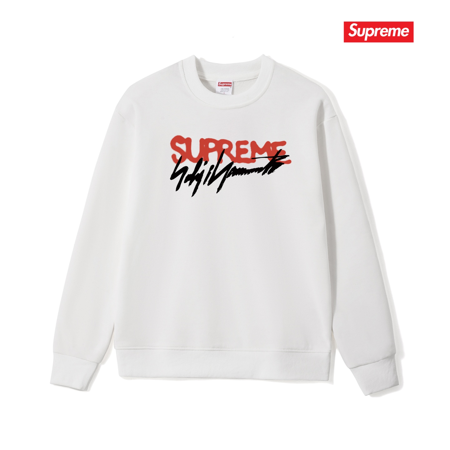 P80 SupremeWeek 4 Supreme x Yohji Yamamoto Edición conjunta, sudadera de cuello redondo con firma del diseñador y graff…