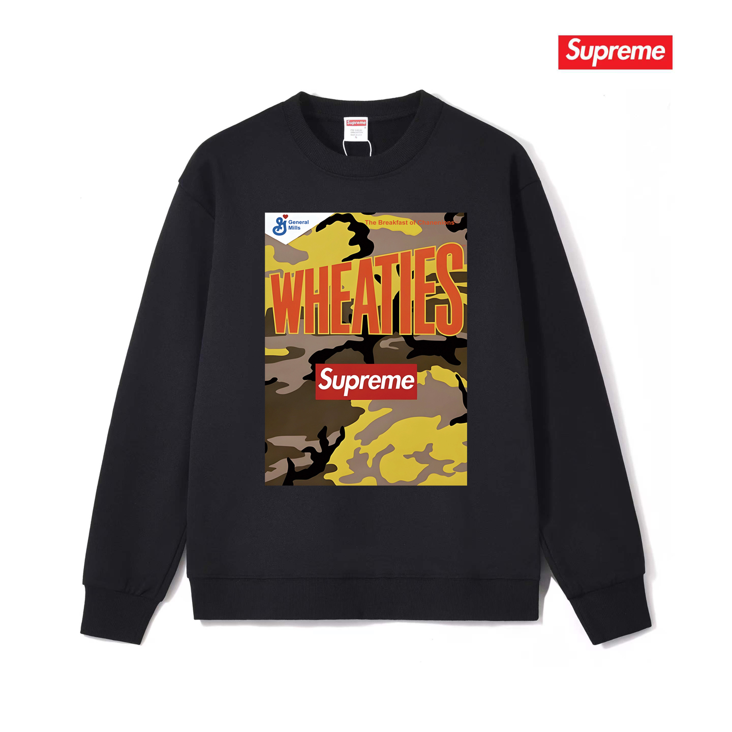 P80 Supreme SS21 Week6 x Wheaties Tee Sudadera de cuello redondo de cereales. Tejido de rizo grueso de 400 g (hombros c…