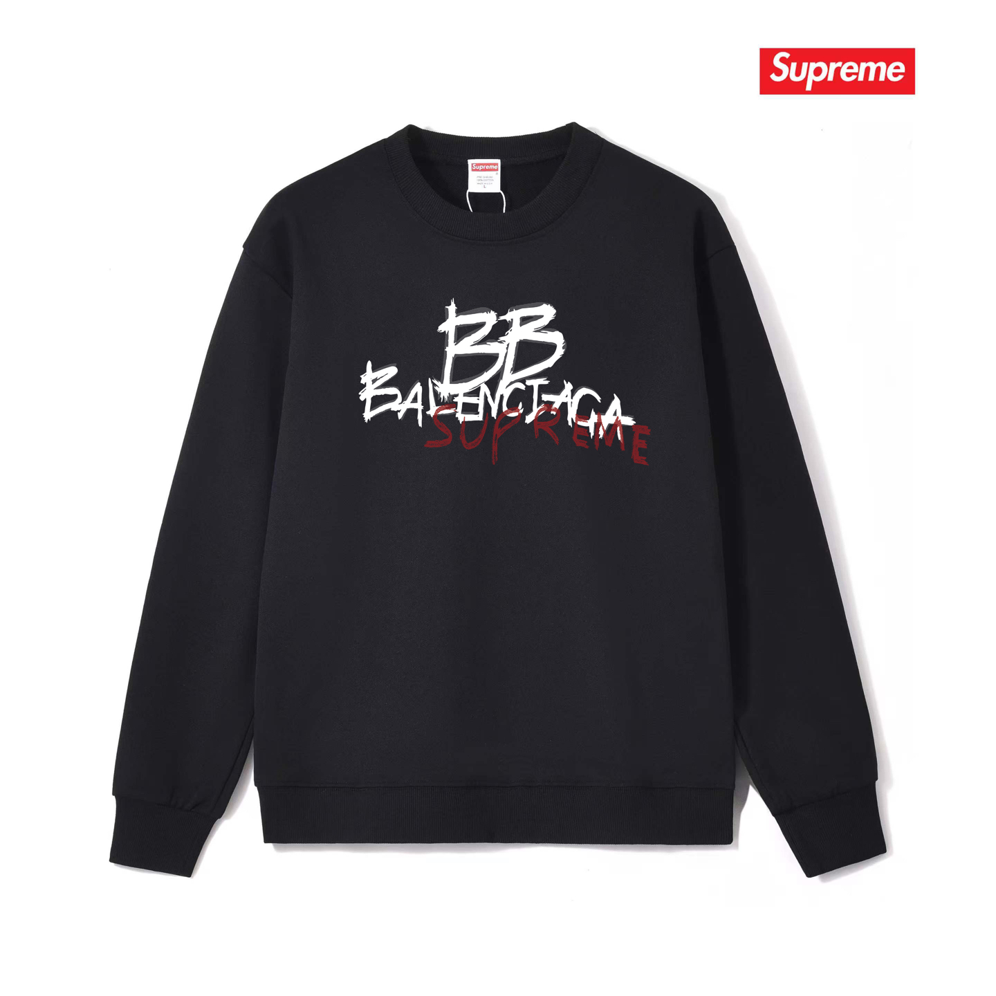 P80 Balenciaga Paris联名supreme sudadera de cuello redondo. Tejido de rizo grueso de 400 g (hombros caídos, talla grande)…
