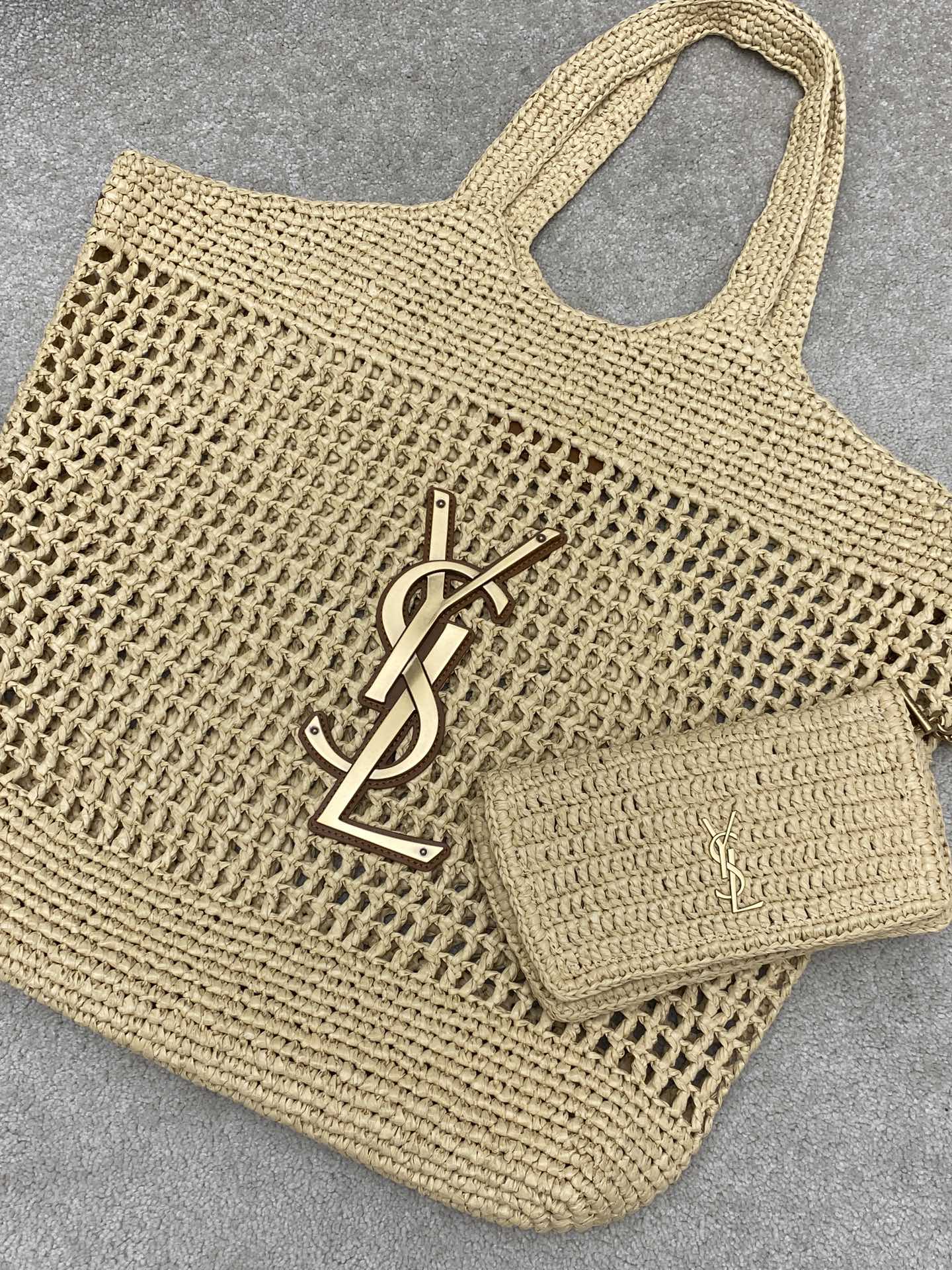 Saint Laurent Icare Raffia Woven Shopping Bag with Golden Logo, Large Capacity 5 i1712743655 1773 5