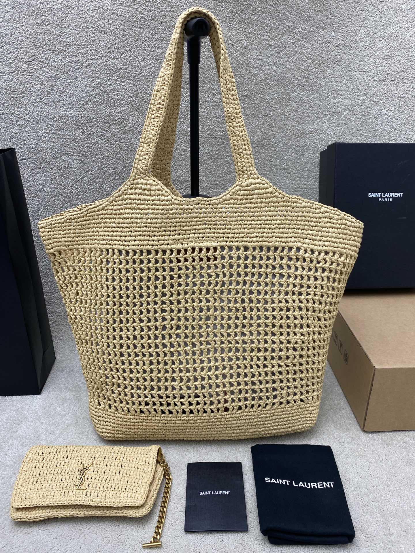 Saint Laurent Icare Raffia Woven Shopping Bag with Golden Logo, Large Capacity 3 i1712743655 6647 4