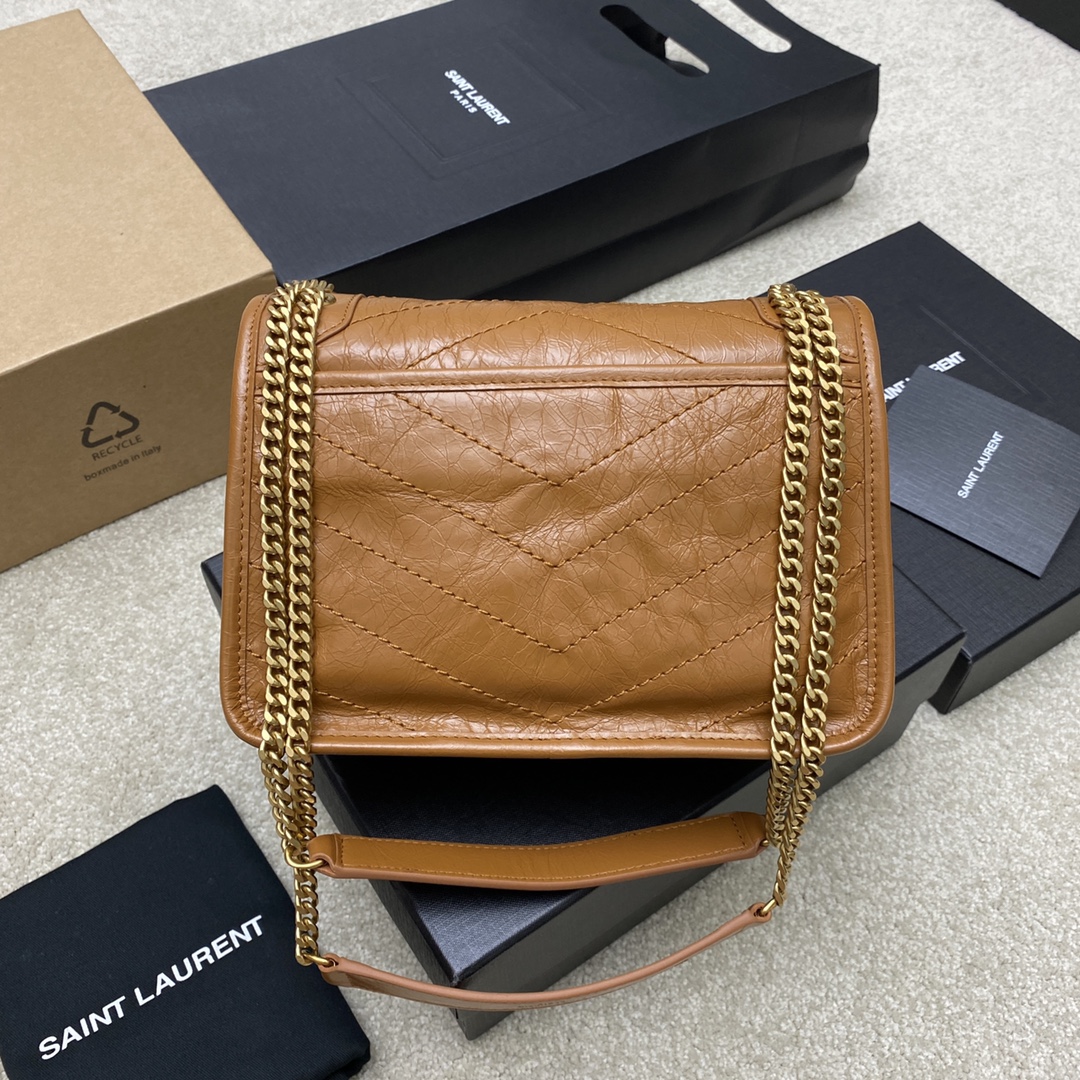 Saint Laurent 油蜡棕色/古金 NIKI～22cm 爆裂纹 超多明星 同款